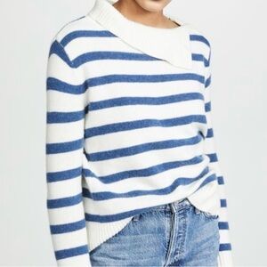 Club Monaco 100% cashmere Blue and White Striped Turtleneck Sweater Large